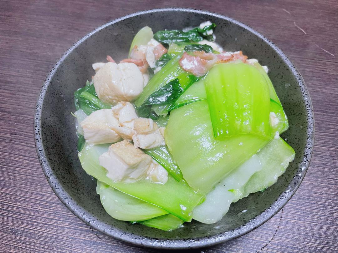 【日式炒菜】柚子旨盐豆腐培根炒小油菜