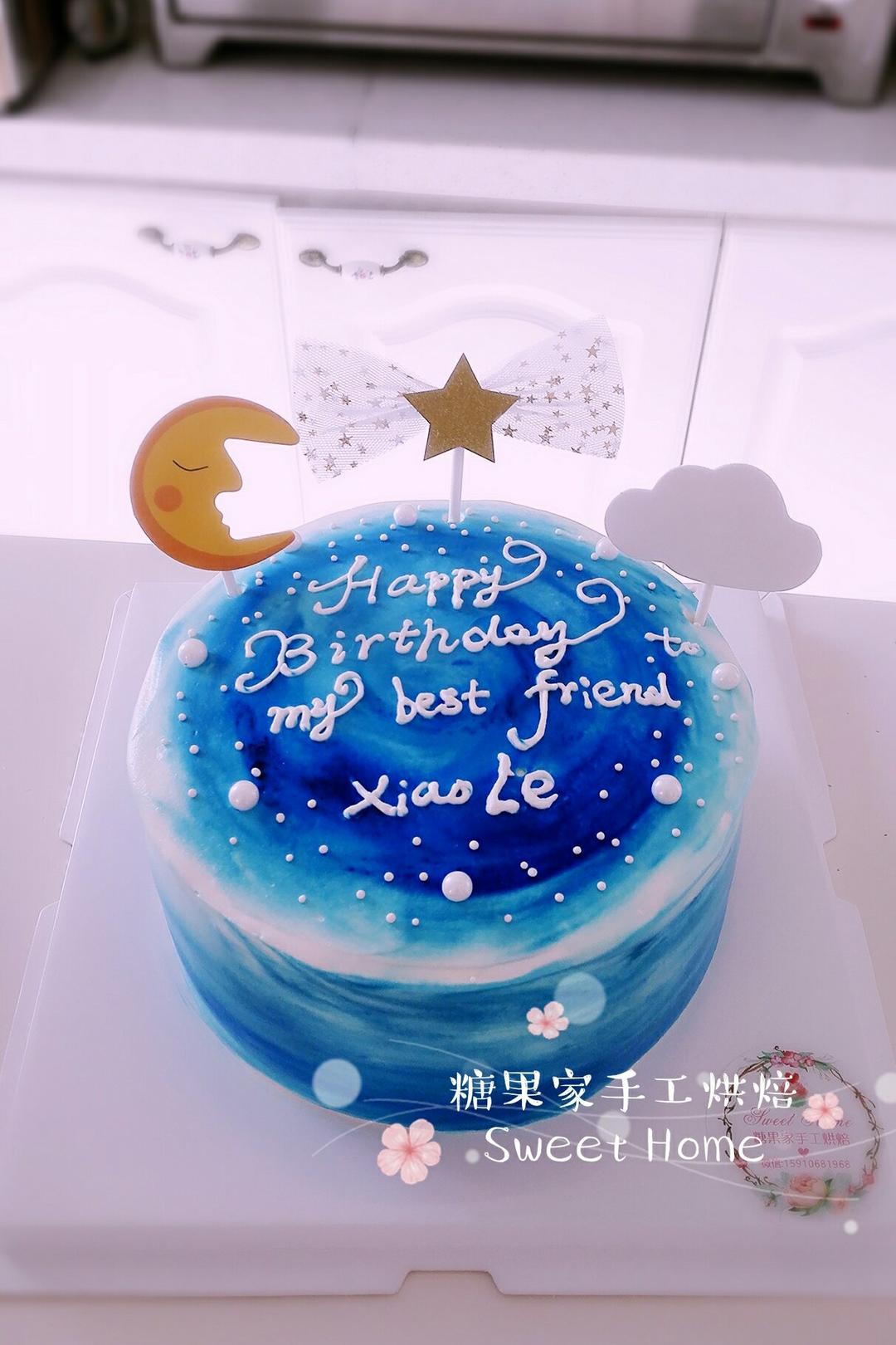 蛋糕 星空蛋糕 糖果百合做的星空蛋糕  赞 光板蛋糕,淡奶油,糖,蓝色素