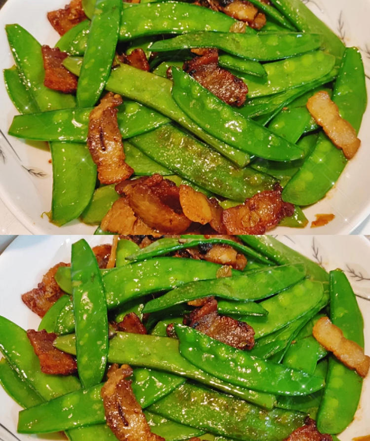 五花肉炒荷兰豆,非常脆嫩清爽的家常菜!