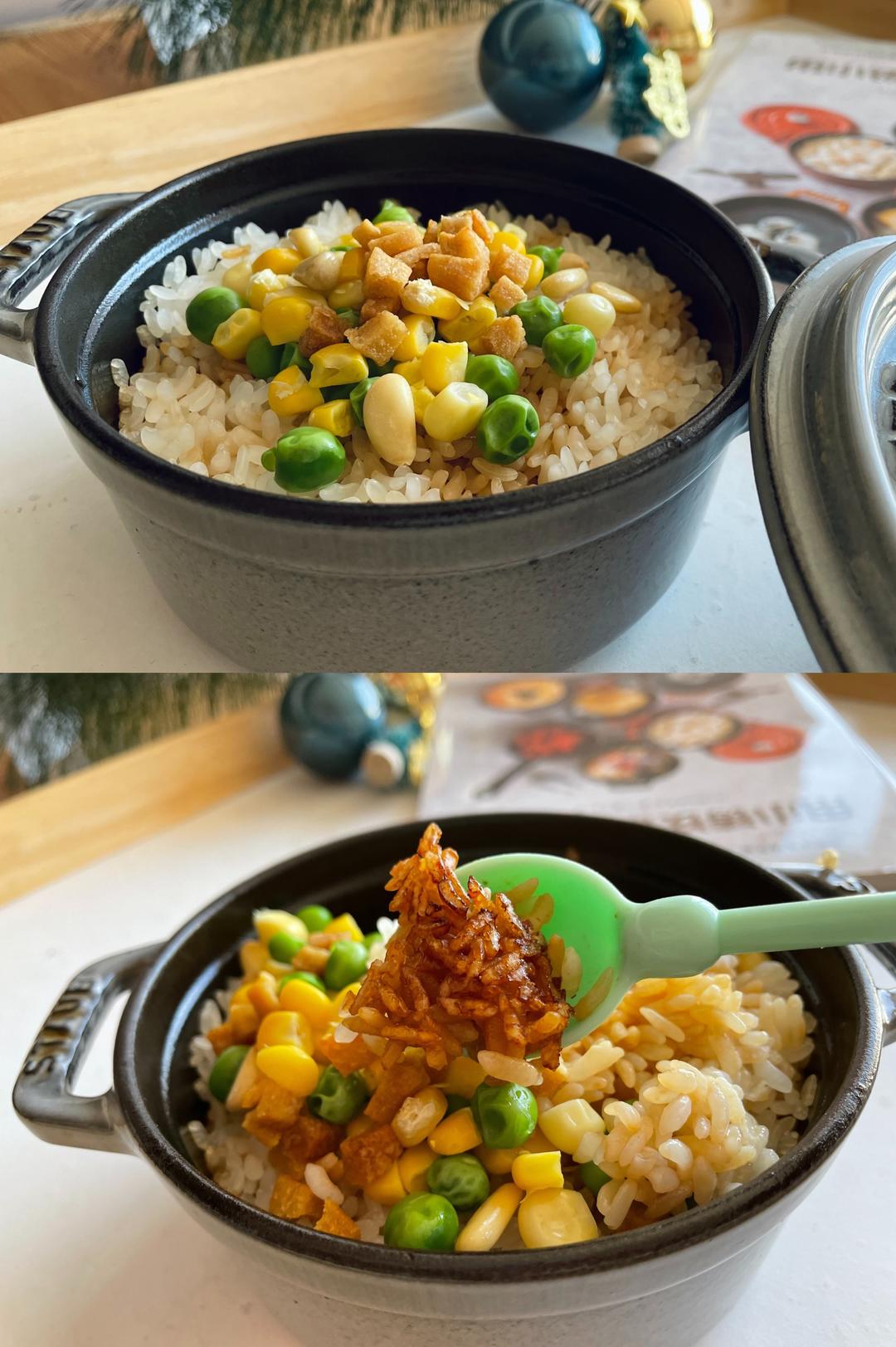 用小铸铁锅stub做改良蔡澜油渣捞饭