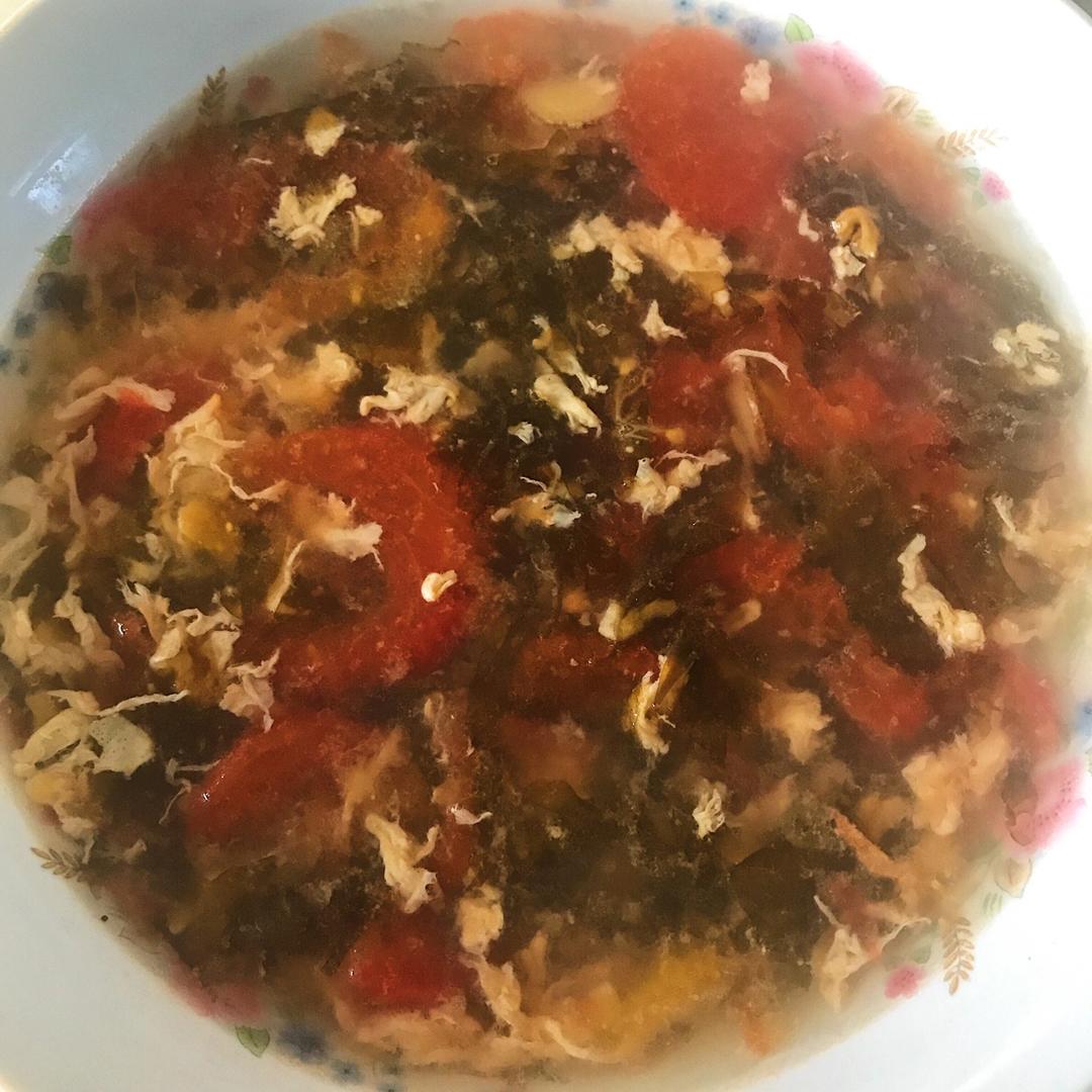 煮菌的太阳做的番茄蛋花紫菜汤