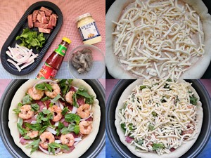 ?敲好吃的罗勒培根鲜虾披萨?和香蕉?黄桃披萨,附饼皮做法的做法 步骤3