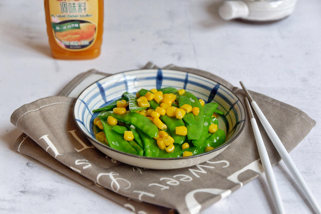 甜玉米炒甜豆夹—太太乐鲜鸡汁
