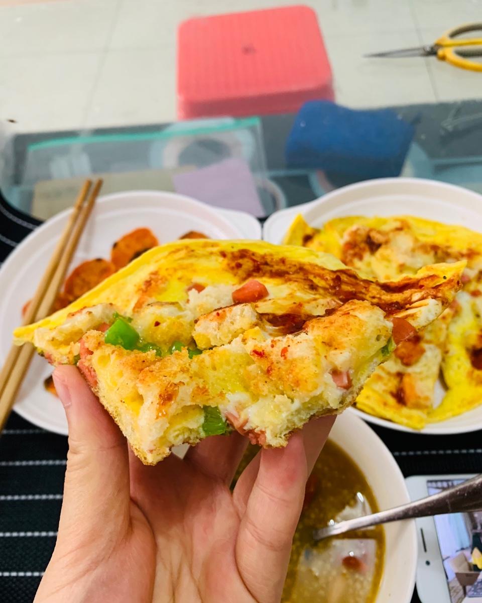 miss蓉的吃食记做的馒头鸡蛋披萨(无油电饼档版)