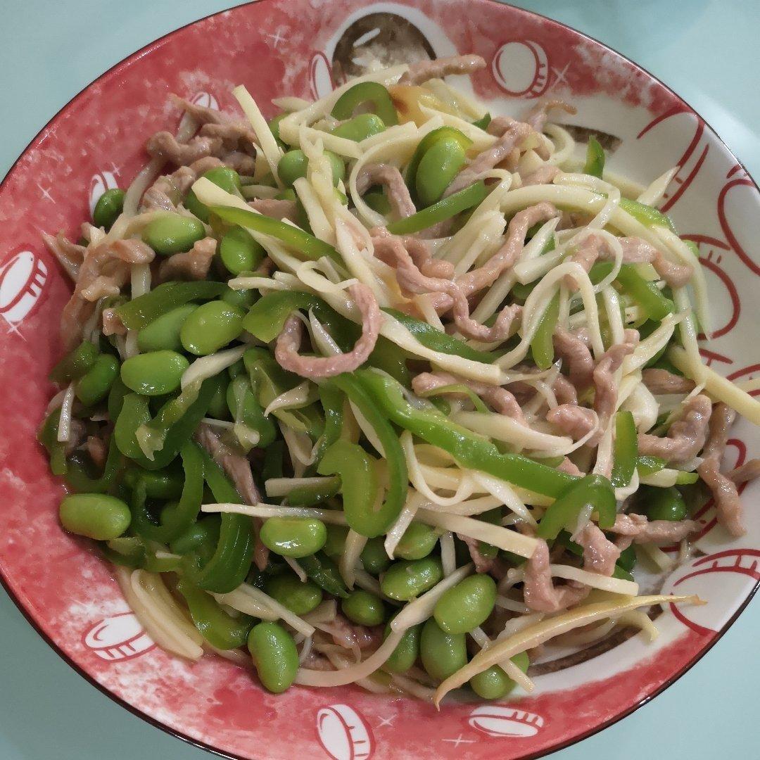 茭白青椒肉丝炒毛豆