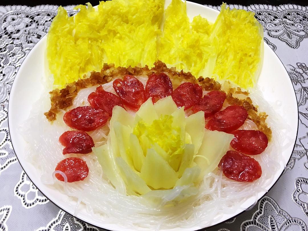 腊肠粉丝蒸娃娃菜(花开富贵)