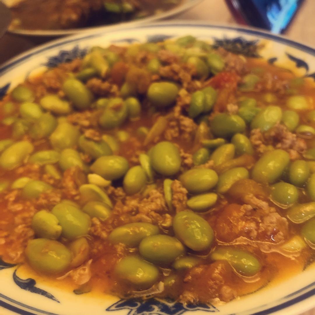 肉末番茄烧毛豆