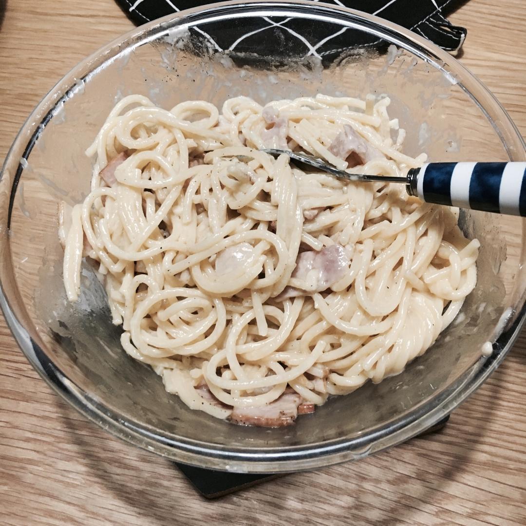白蘑菇奶油培根意面