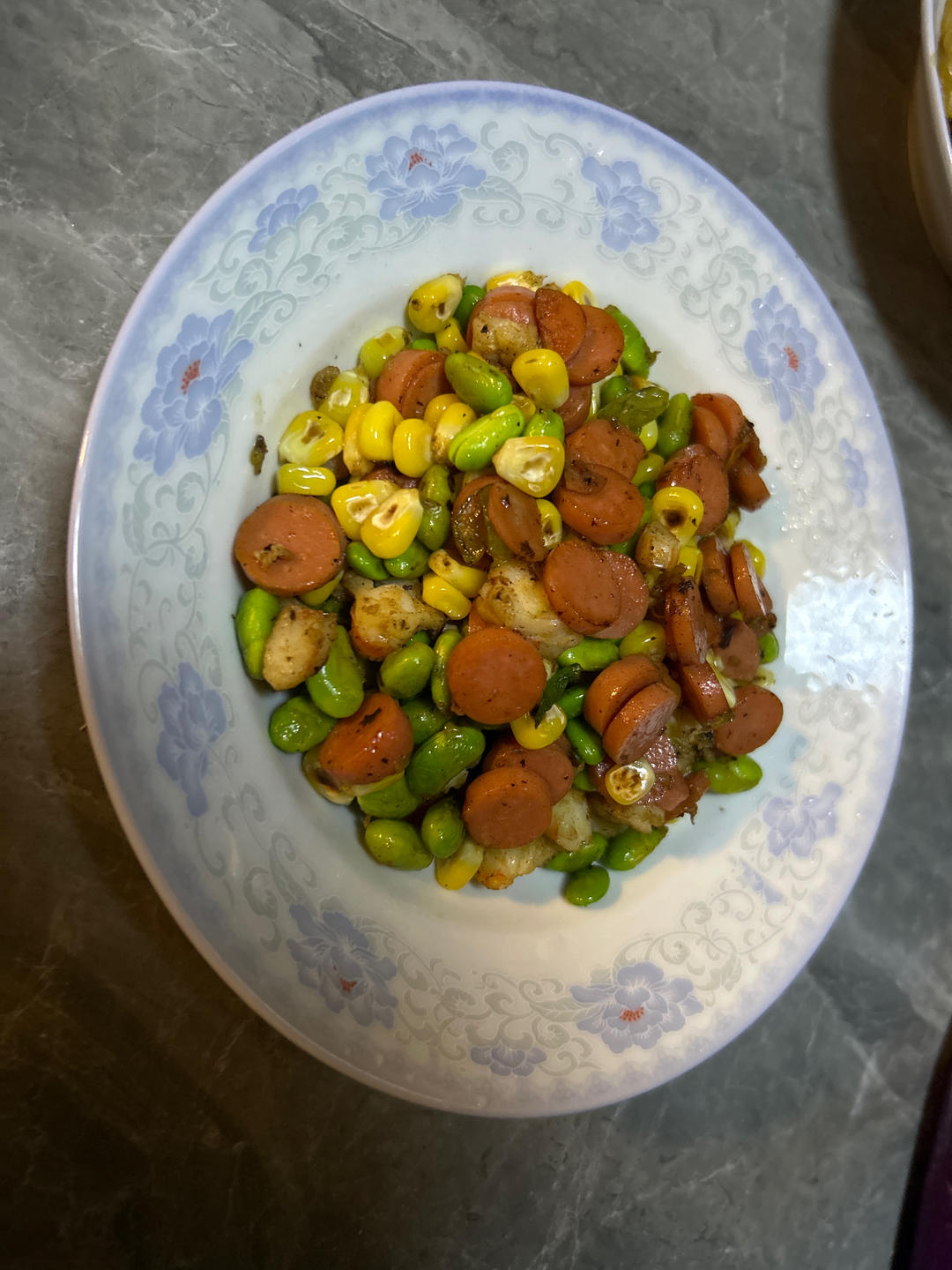 豌豆玉米胡萝卜炒火腿