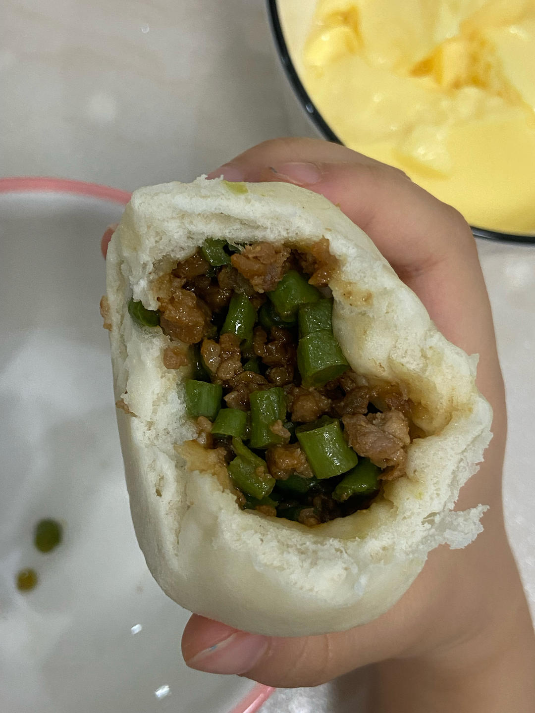 营养早餐～豇豆角酱肉包（好吃到没朋友😂😂）