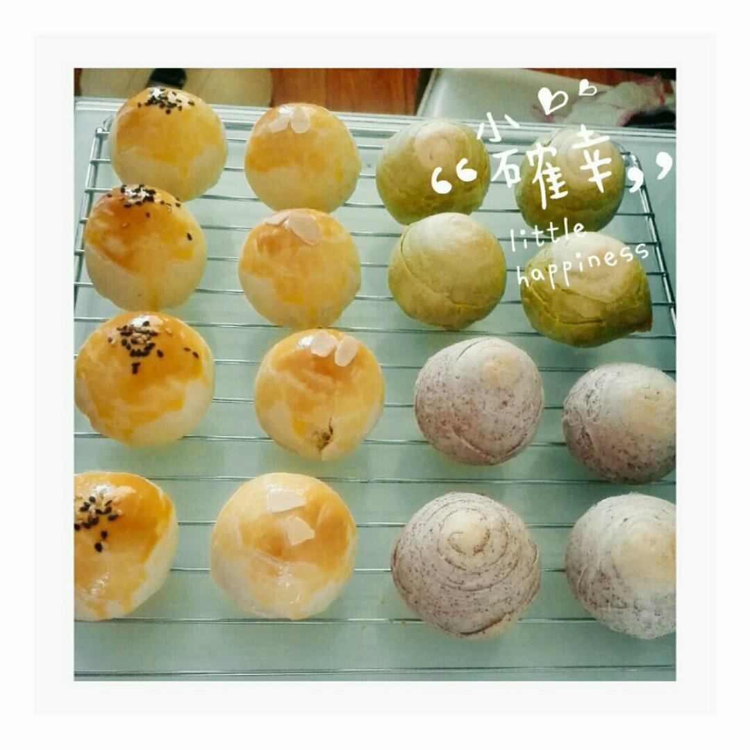 蛋黄酥~紫薯、抹茶、原味~花好月圆，中秋快乐~内附一次做六色蛋黄酥方法~