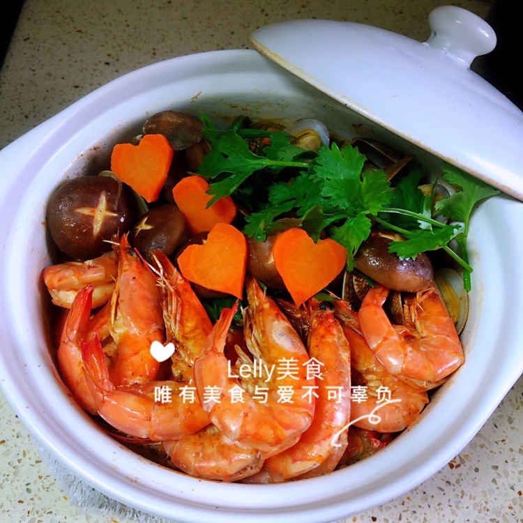 海鲜砂锅煲～少油简易版大虾粉丝锅的做法 步骤10
