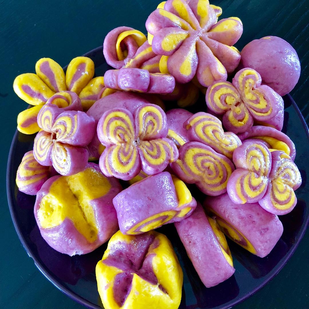 小jo做的南瓜紫薯花样馒头