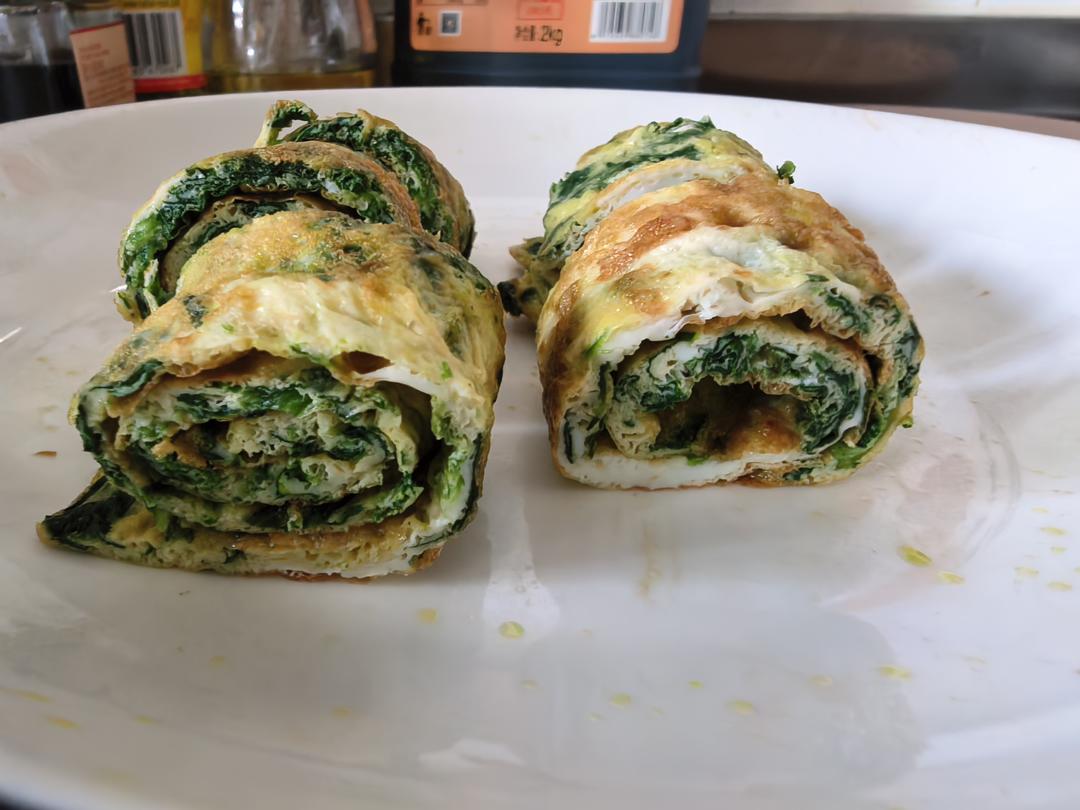 简易版菠菜鸡蛋卷懒人菜