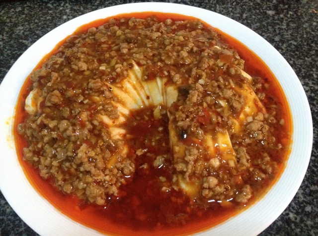香辣肉末蒸豆腐