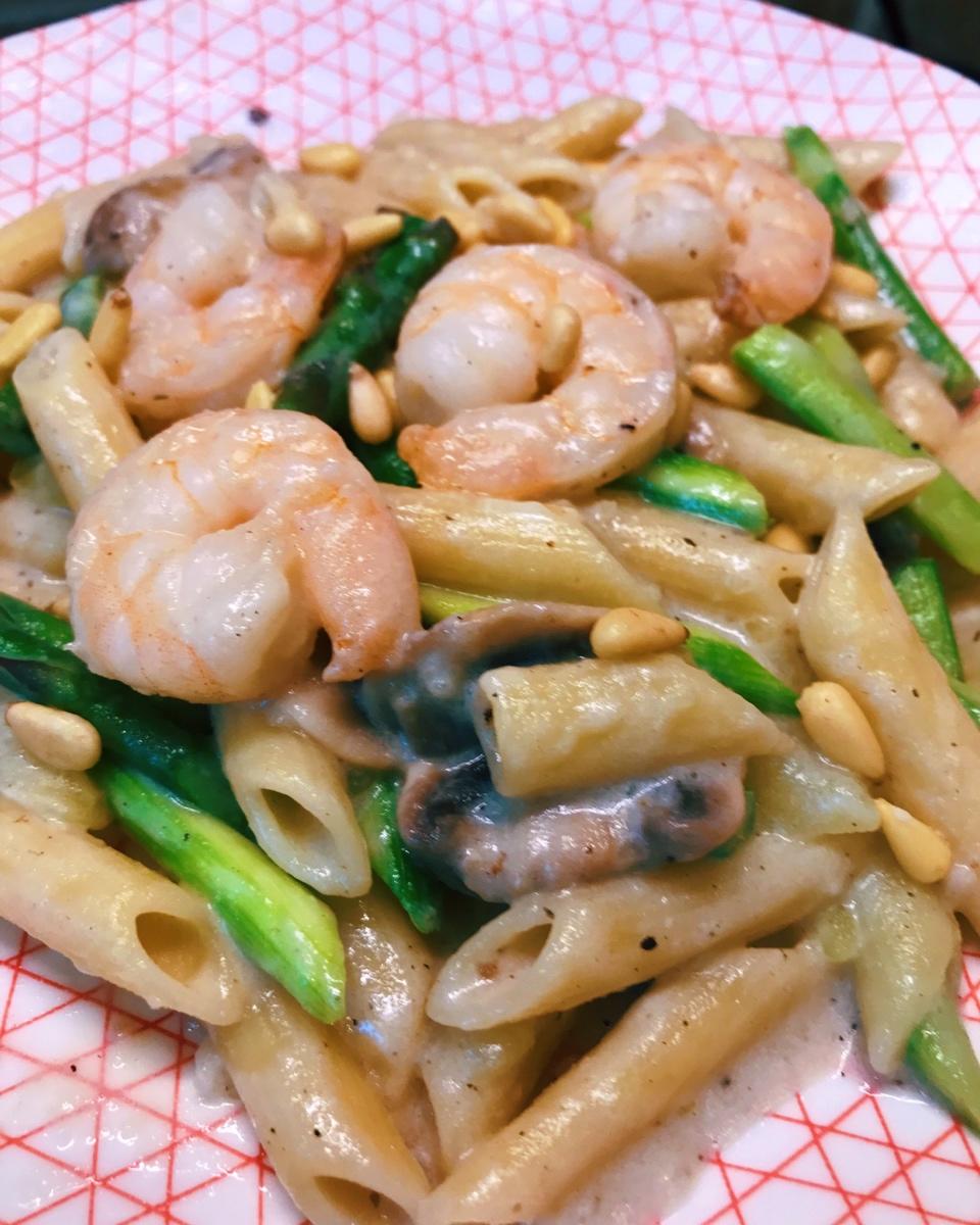 奶香虾仁芦笋通心粉「无奶油版」