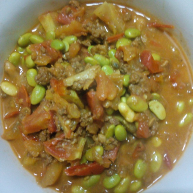 肉末番茄烧毛豆