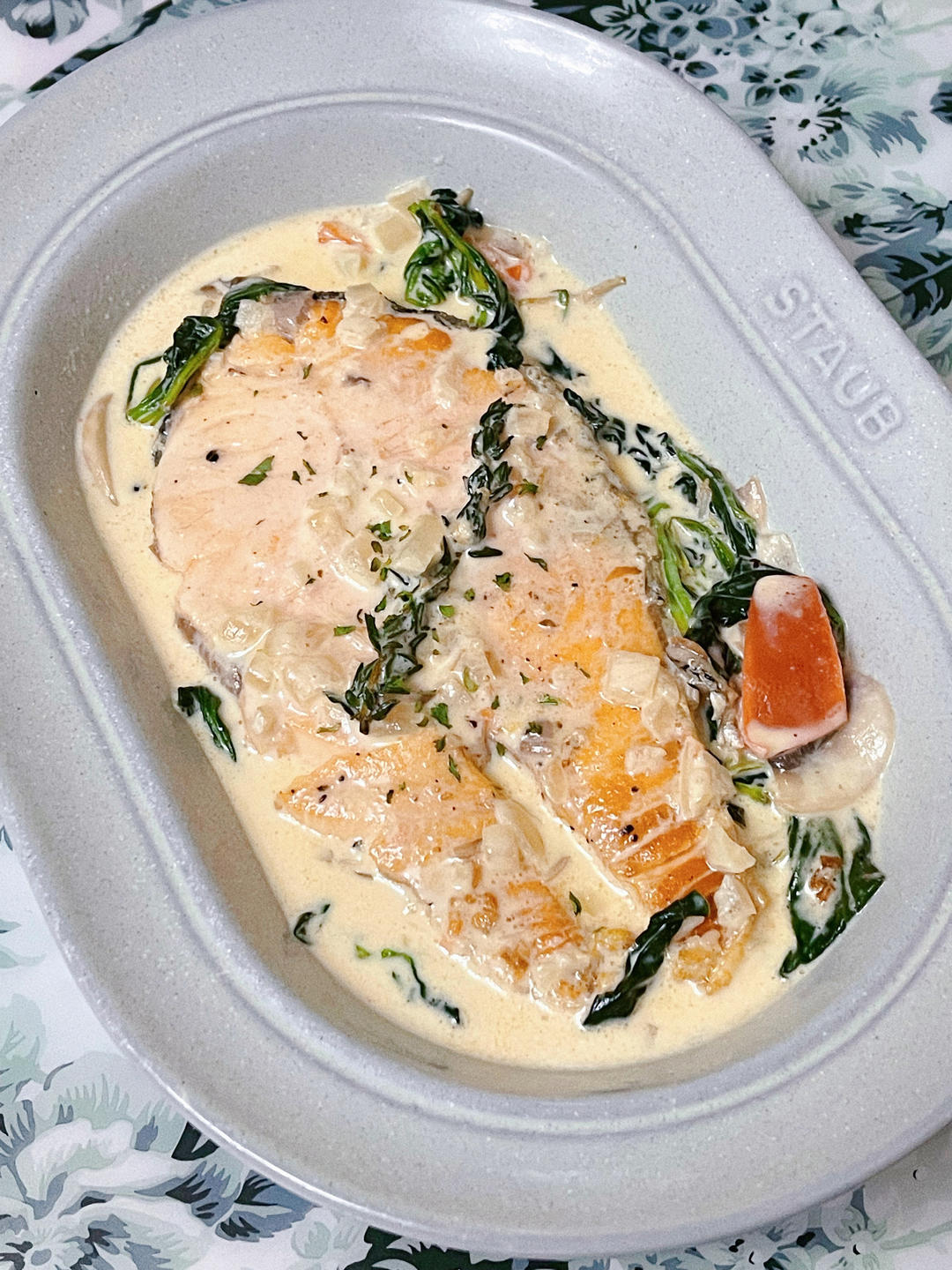 Brunch&一人食｜低卡版奶油菠菜三文鱼｜Creamy Salmon✨