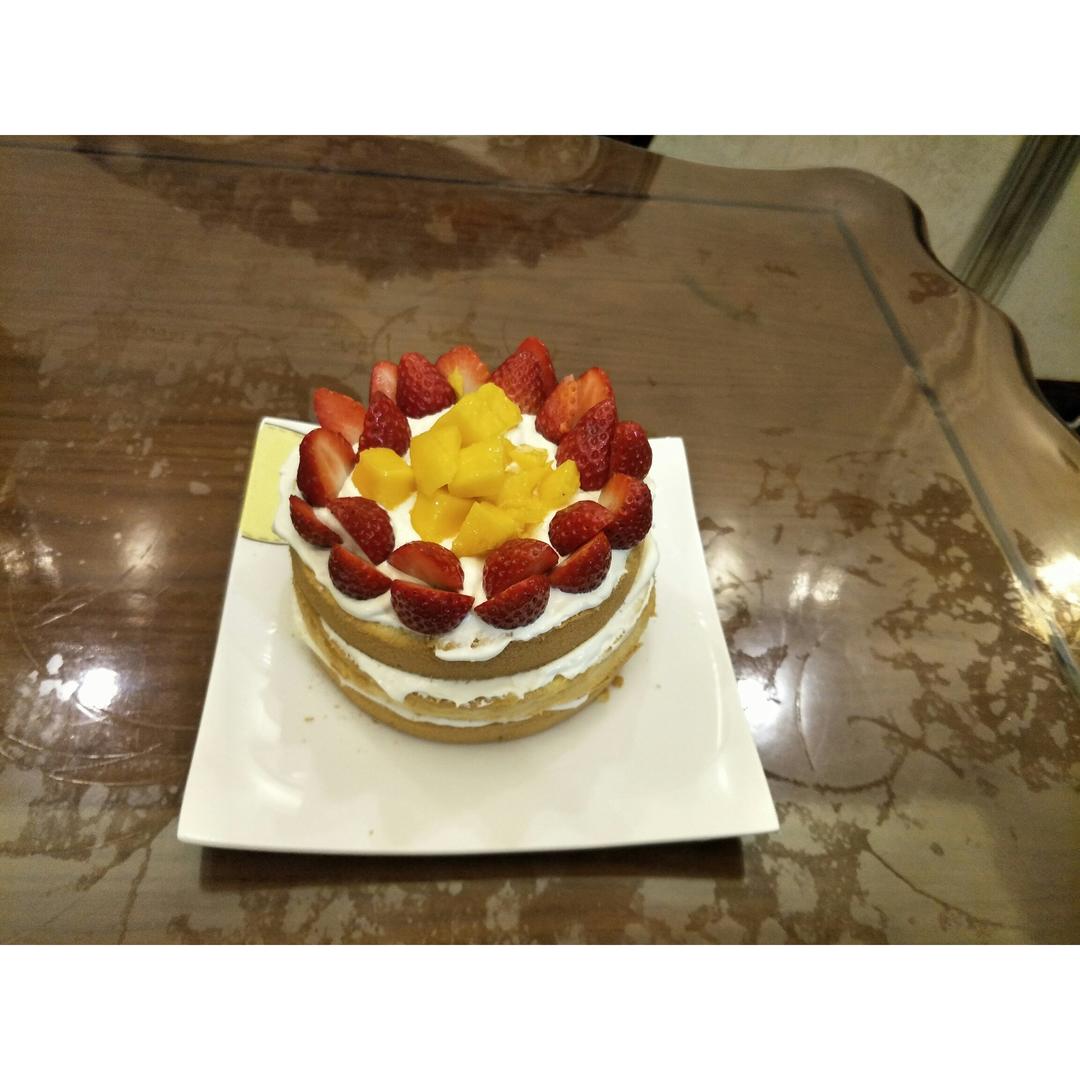 【零失败】不会裱花没关系的水果裸蛋糕 芒果裸蛋糕 完美戚风胚