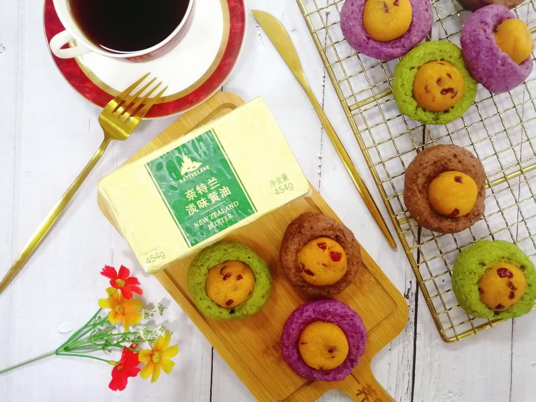 三色奶黄蔓越莓夹心司康（酵母版）的做法