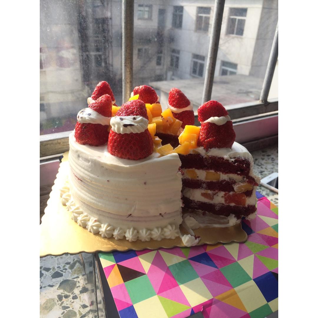 圣诞草莓雪人 红丝绒戚风裸蛋糕