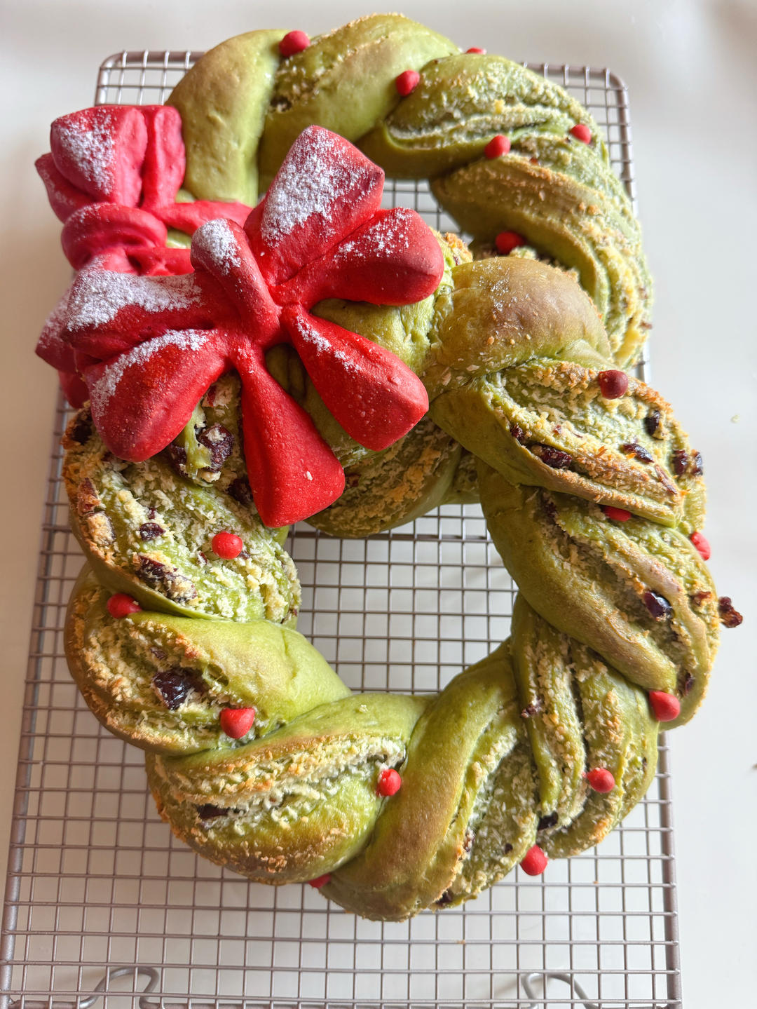 🎄圣诞花环面包｜抹茶椰蓉奶酥｜满满节日氛围❄️