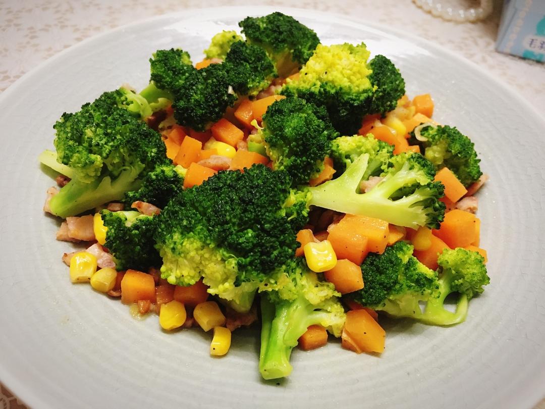 西兰花香菇炒培根