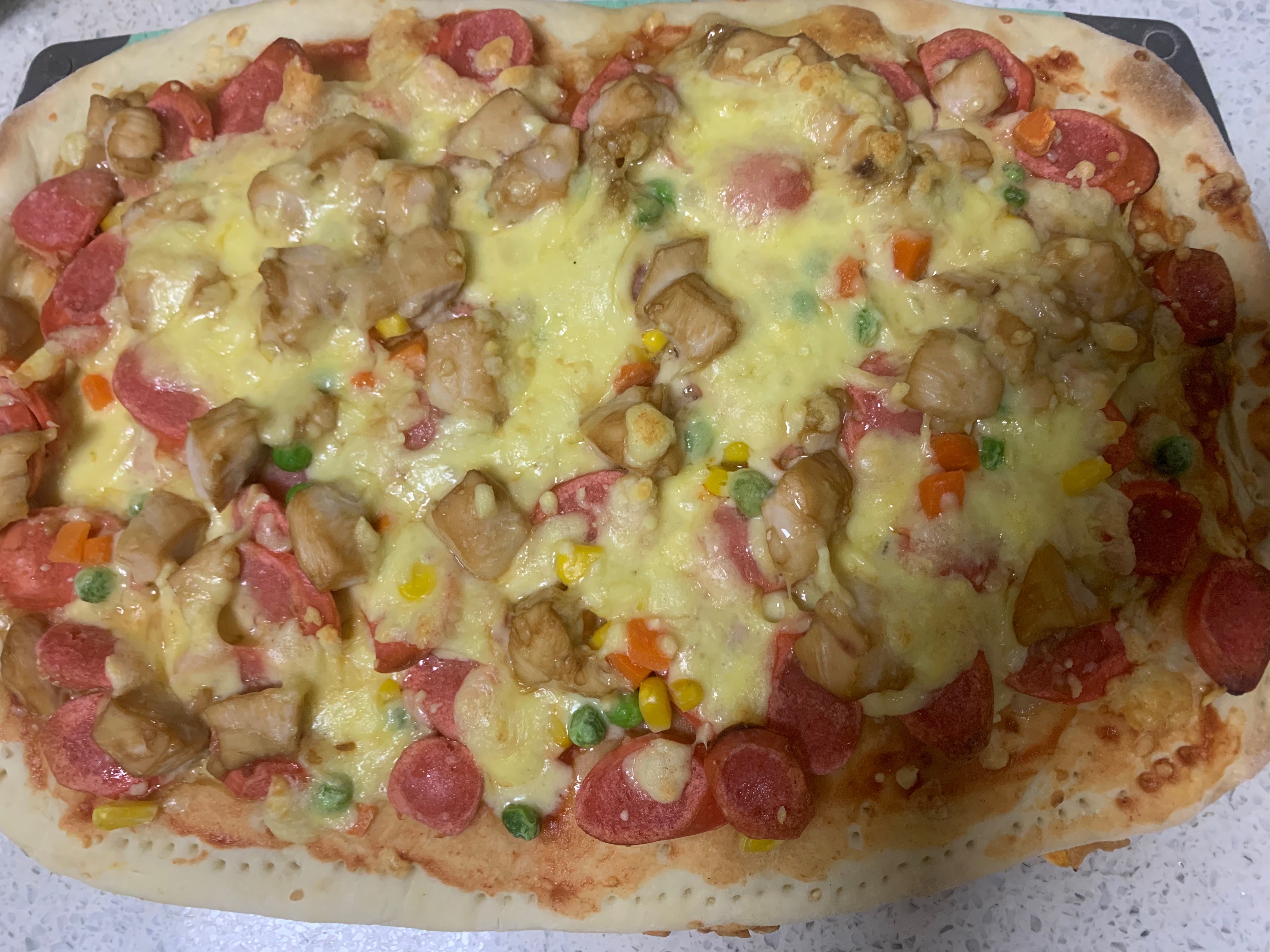 香菇鸡肉披萨双拼的做法