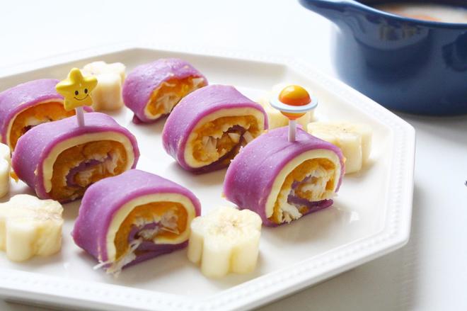 宝宝辅食：紫甘蓝南瓜鳕鱼芝士小卷儿的做法