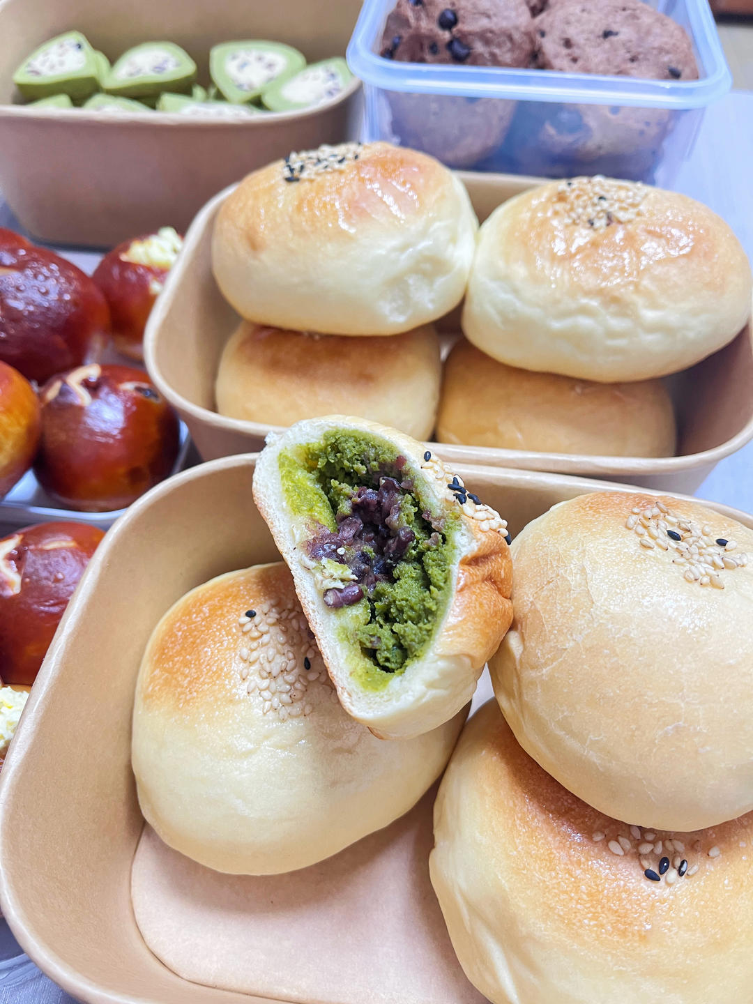 抹茶红豆奶酪面包