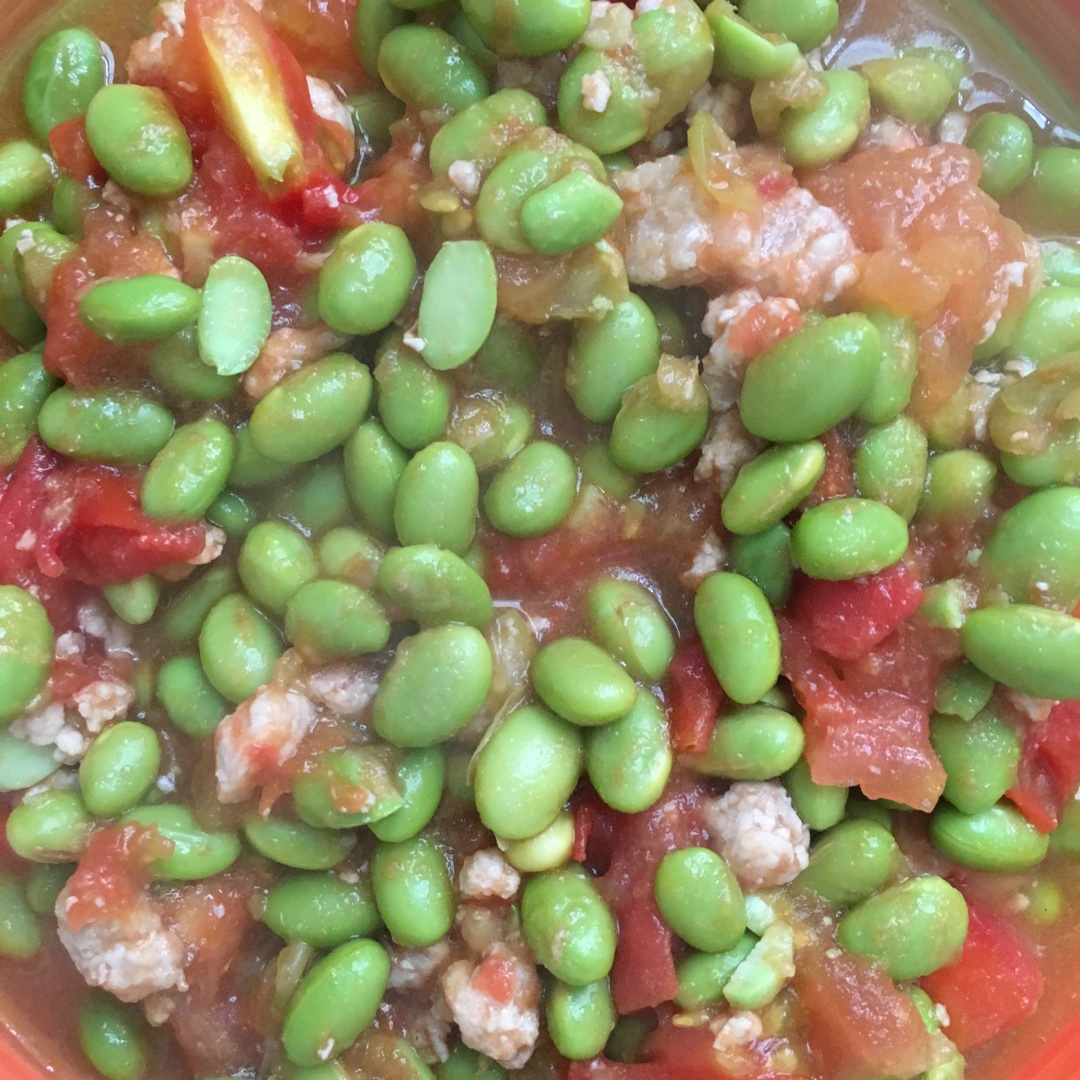 肉末番茄烧毛豆