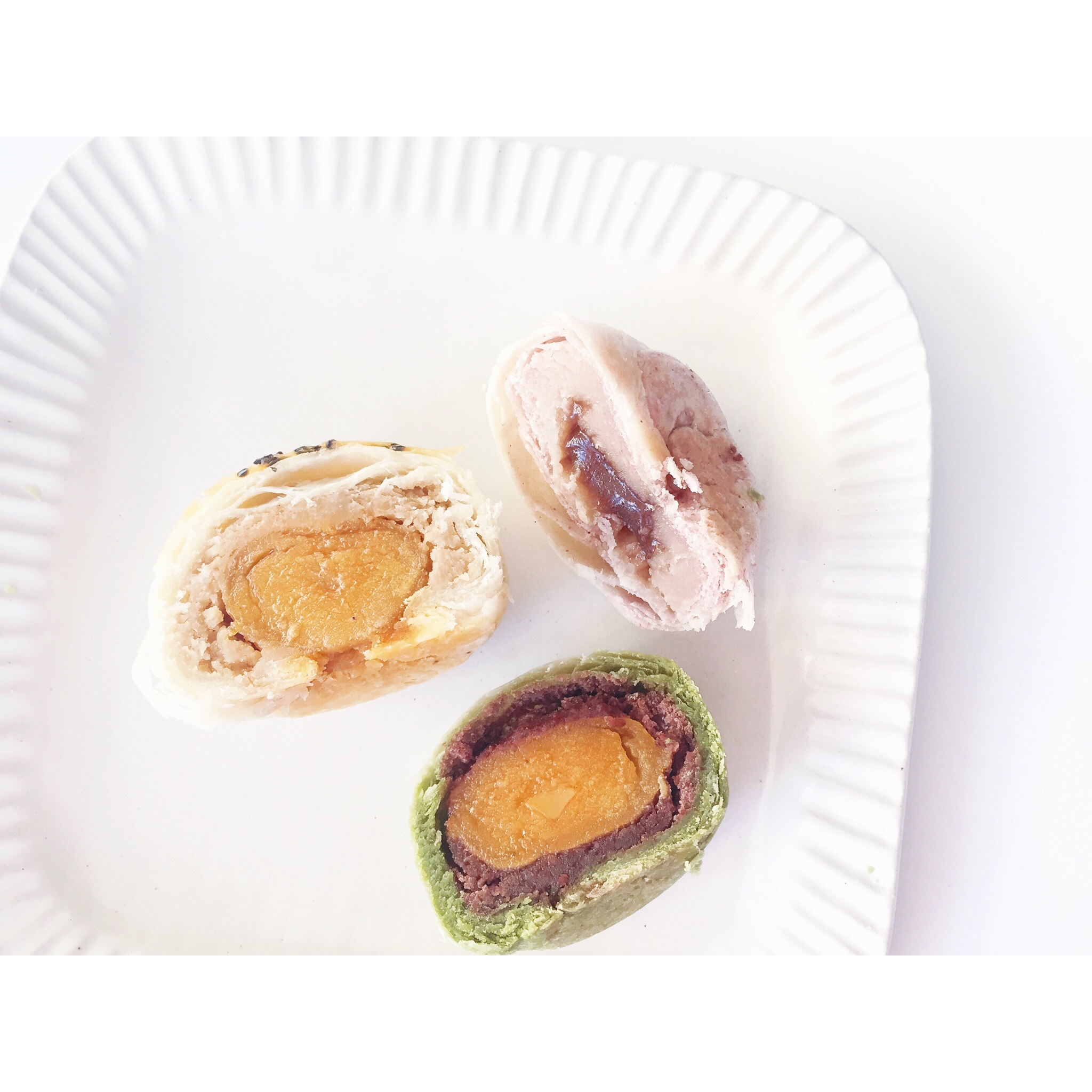 蛋黄酥~紫薯、抹茶、原味~花好月圆，中秋快乐~内附一次做六色蛋黄酥方法~