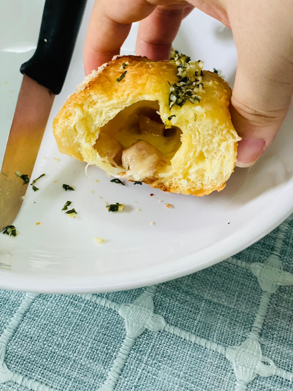 蒜香芝士火腿小吐司🍞超香！无法抗拒的咸口面包