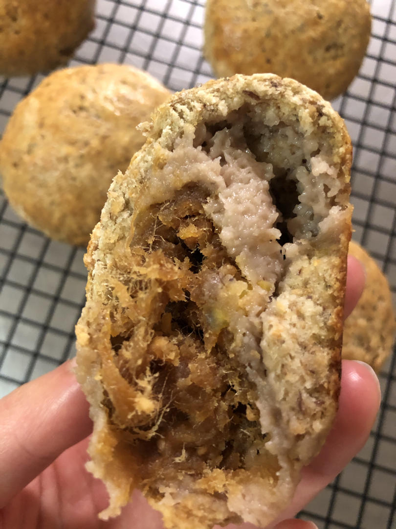 无油无糖全麦低卡芋泥肉松蛋黄酥/月饼(免发酵，免开酥)