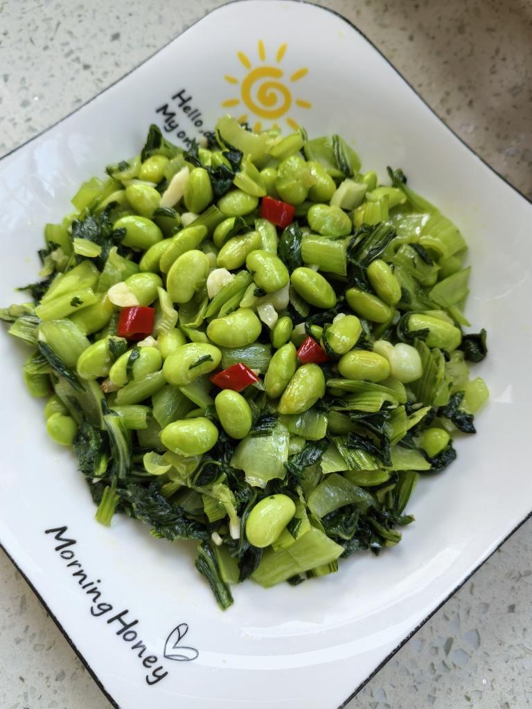 爆腌青菜炒毛豆