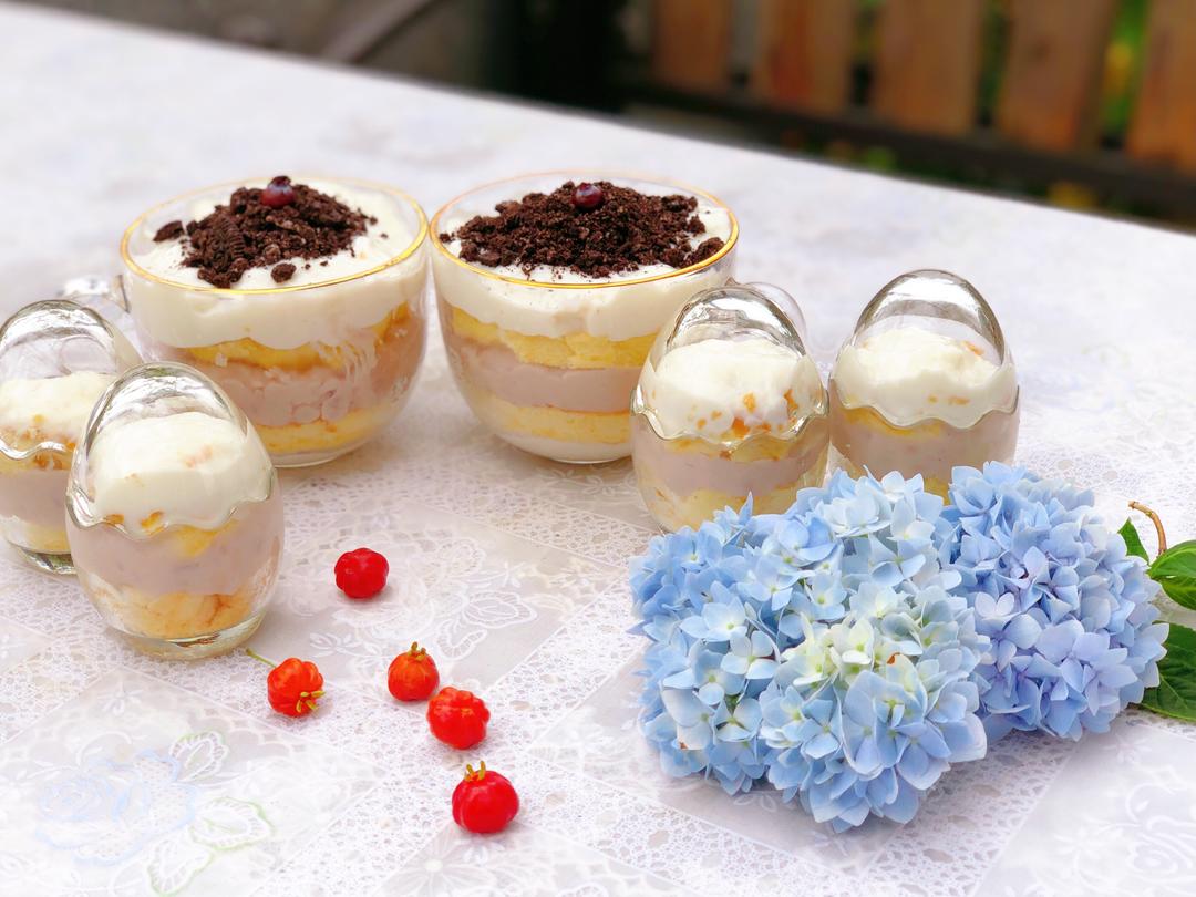 网红牛奶麻薯芋泥蛋糕杯