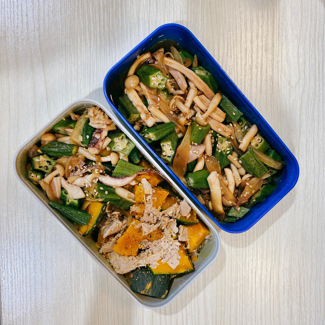 黑椒鱿鱼炒白玉菇秋葵