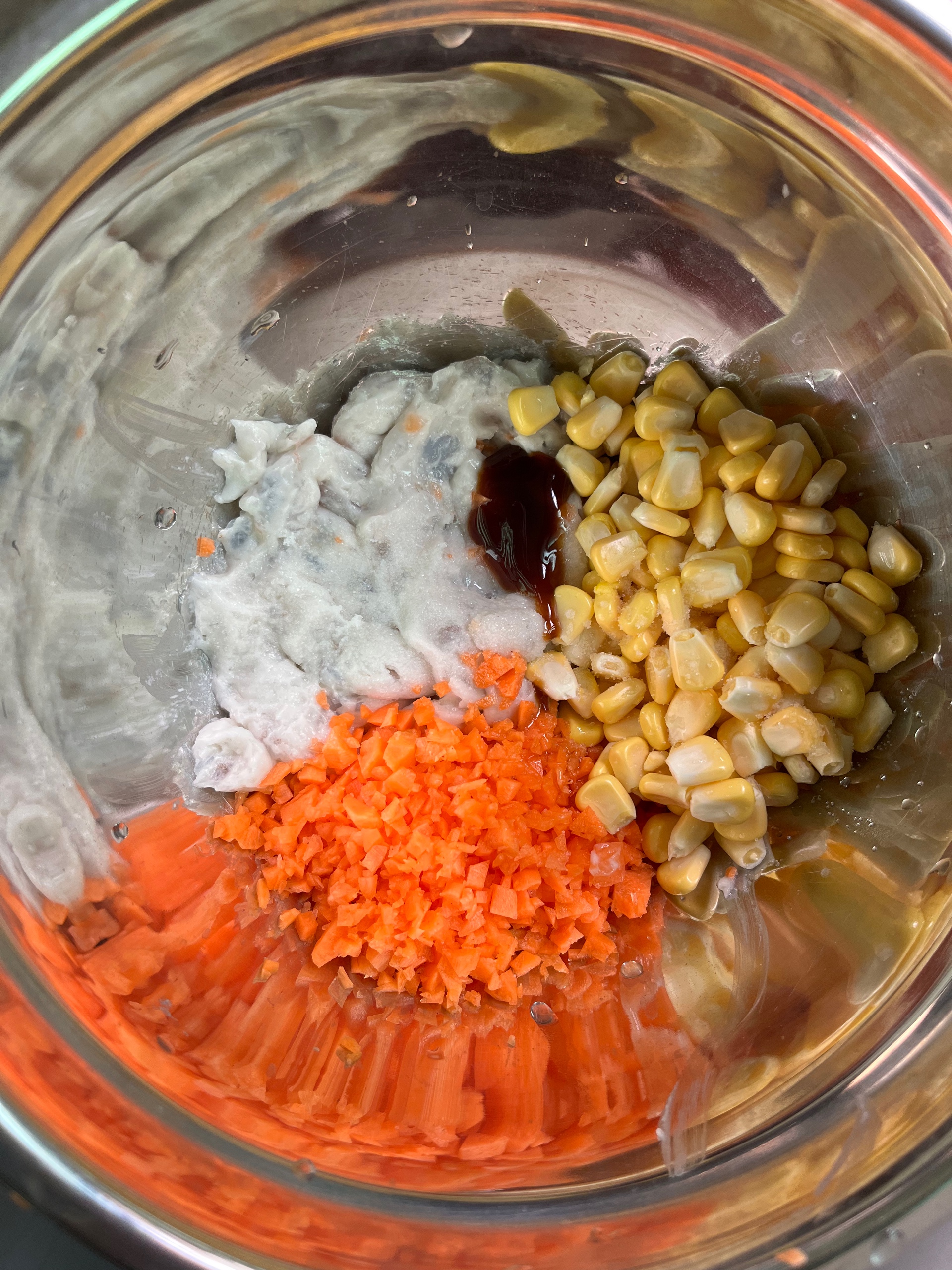 玉米虾滑小蒸包🦐低卡营养早餐的做法 步骤2