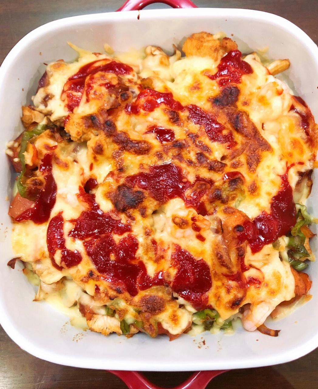 茄汁鸡肉虾仁焗饭