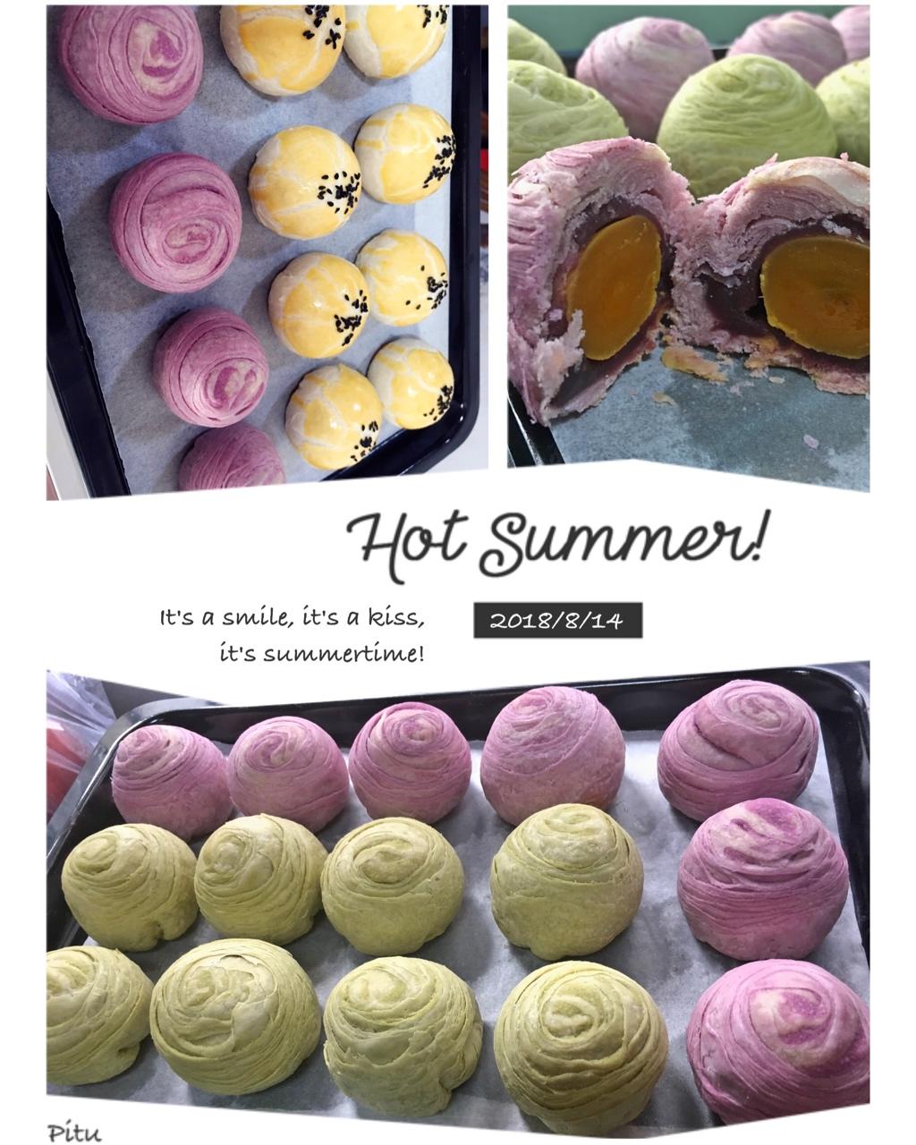 蛋黄酥~紫薯、抹茶、原味~花好月圆，中秋快乐~内附一次做六色蛋黄酥方法~