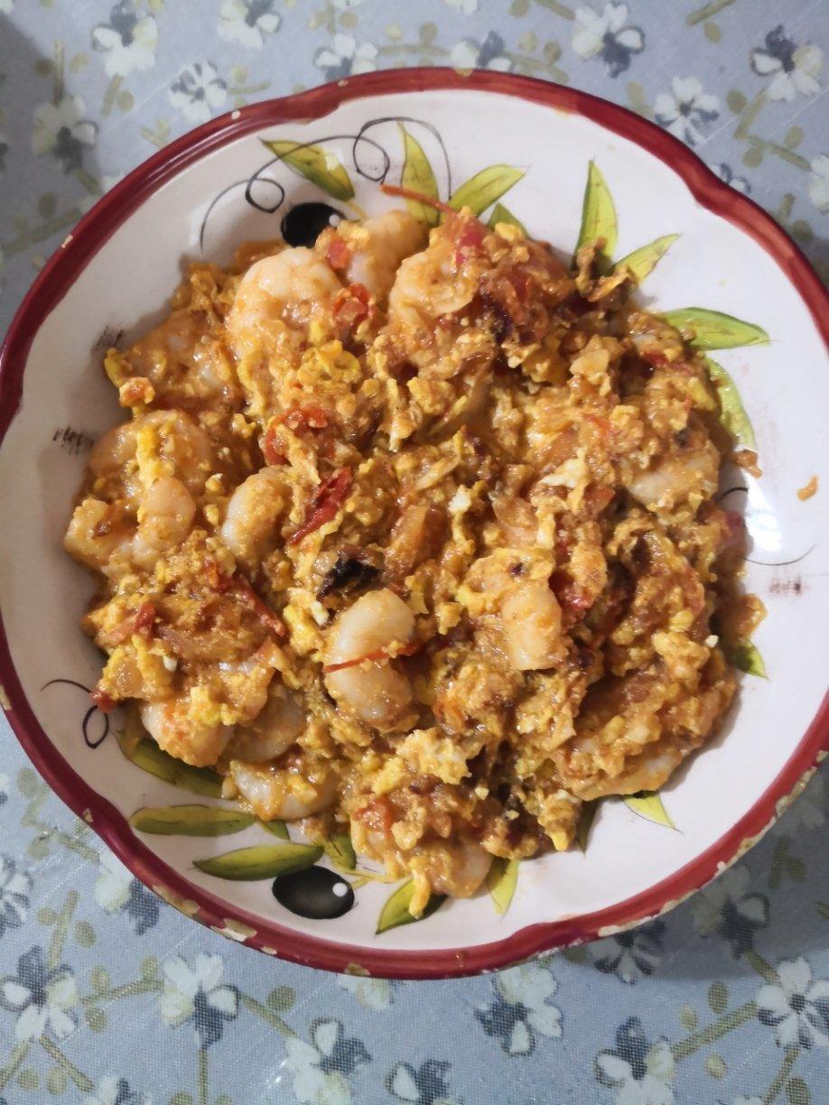 番茄虾仁炒鸡蛋（少油版）