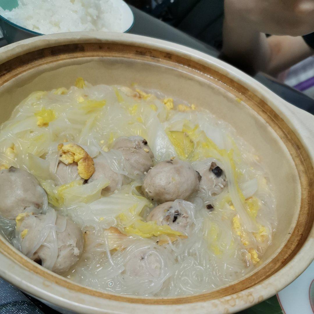 一人食极简单3分钟鸡蛋娃娃菜粉丝煲