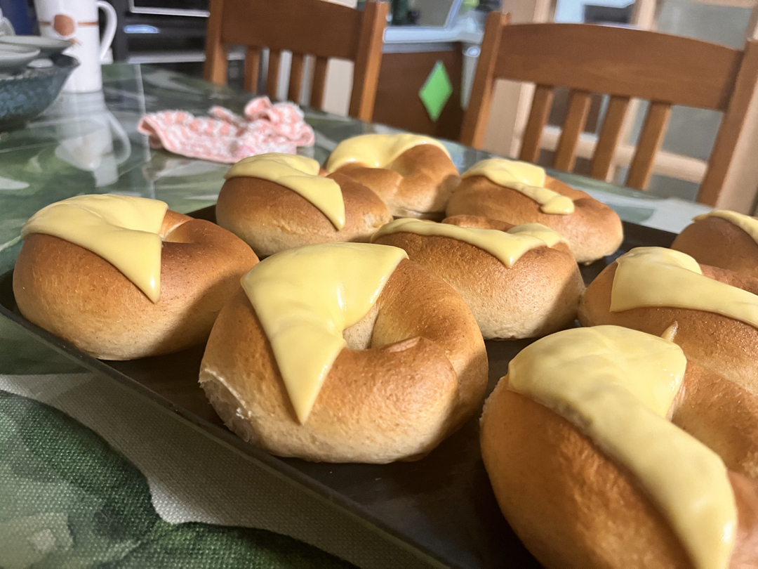 🥯芝士咖喱鸡肉贝果｜钻石裂纹