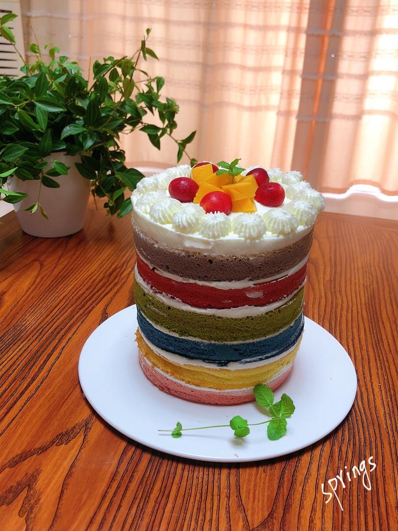展妈springs做的彩虹裸蛋糕无色素版