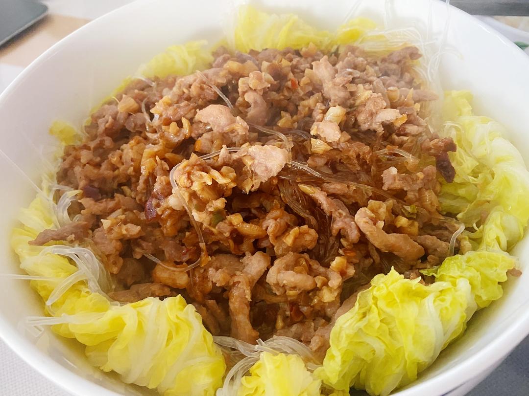 蒜蓉金针菇娃娃菜蒸粉丝 鲜香美味又快手