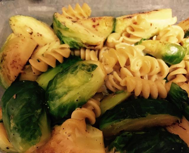 baked brussels sprout + pasta