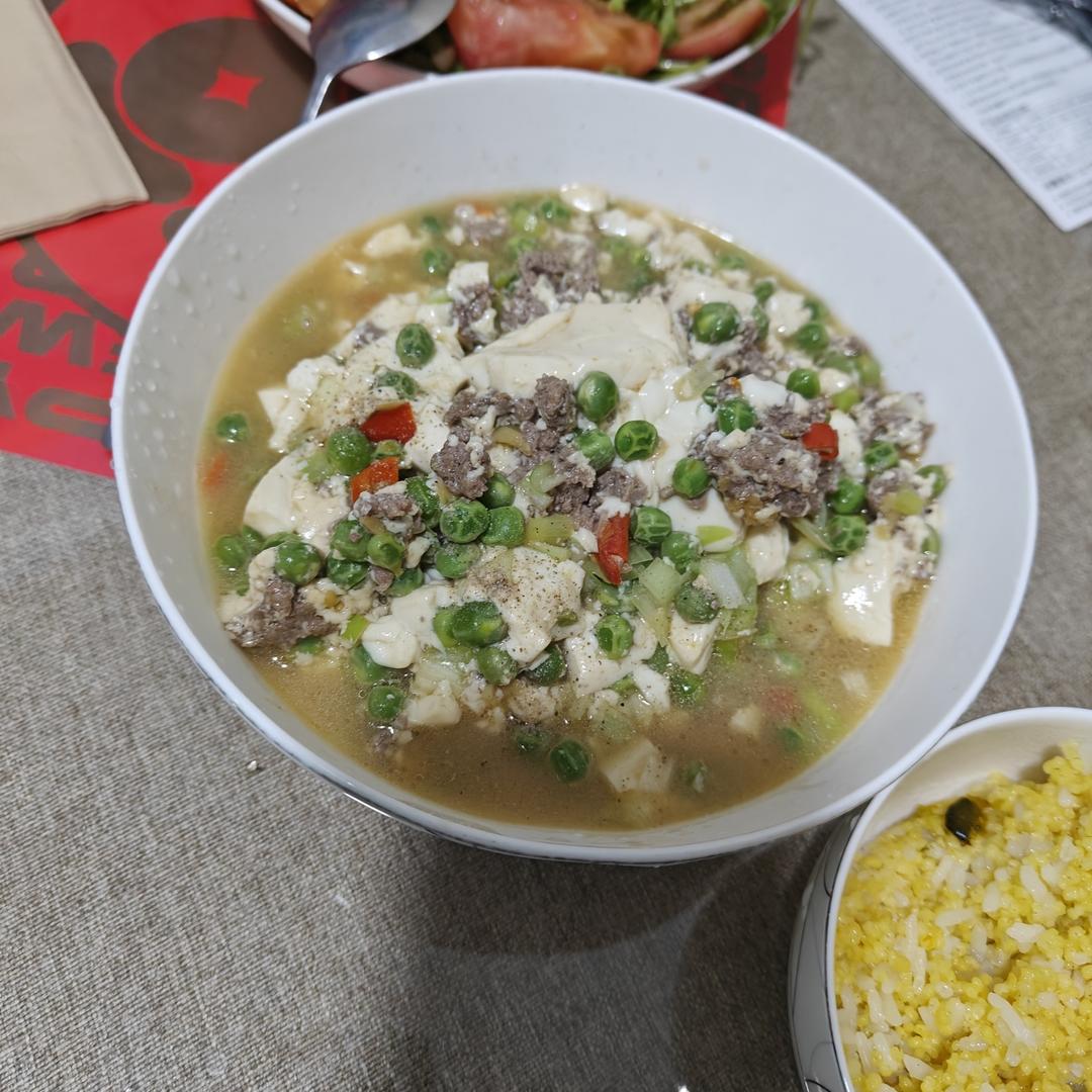 肉末内酯豆腐｜加了豌豆和糯玉米粒营养更丰富