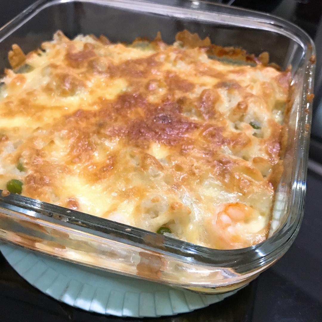 可拉丝的虾仁芝士焗饭