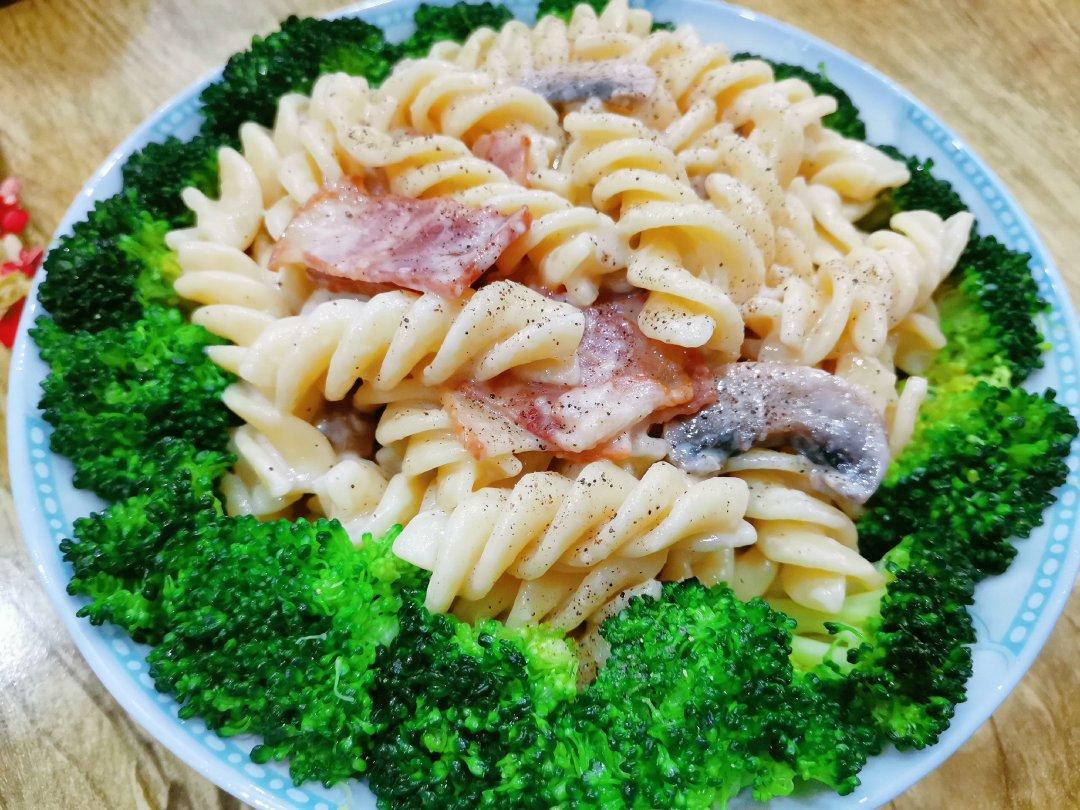 白蘑菇奶油培根意面