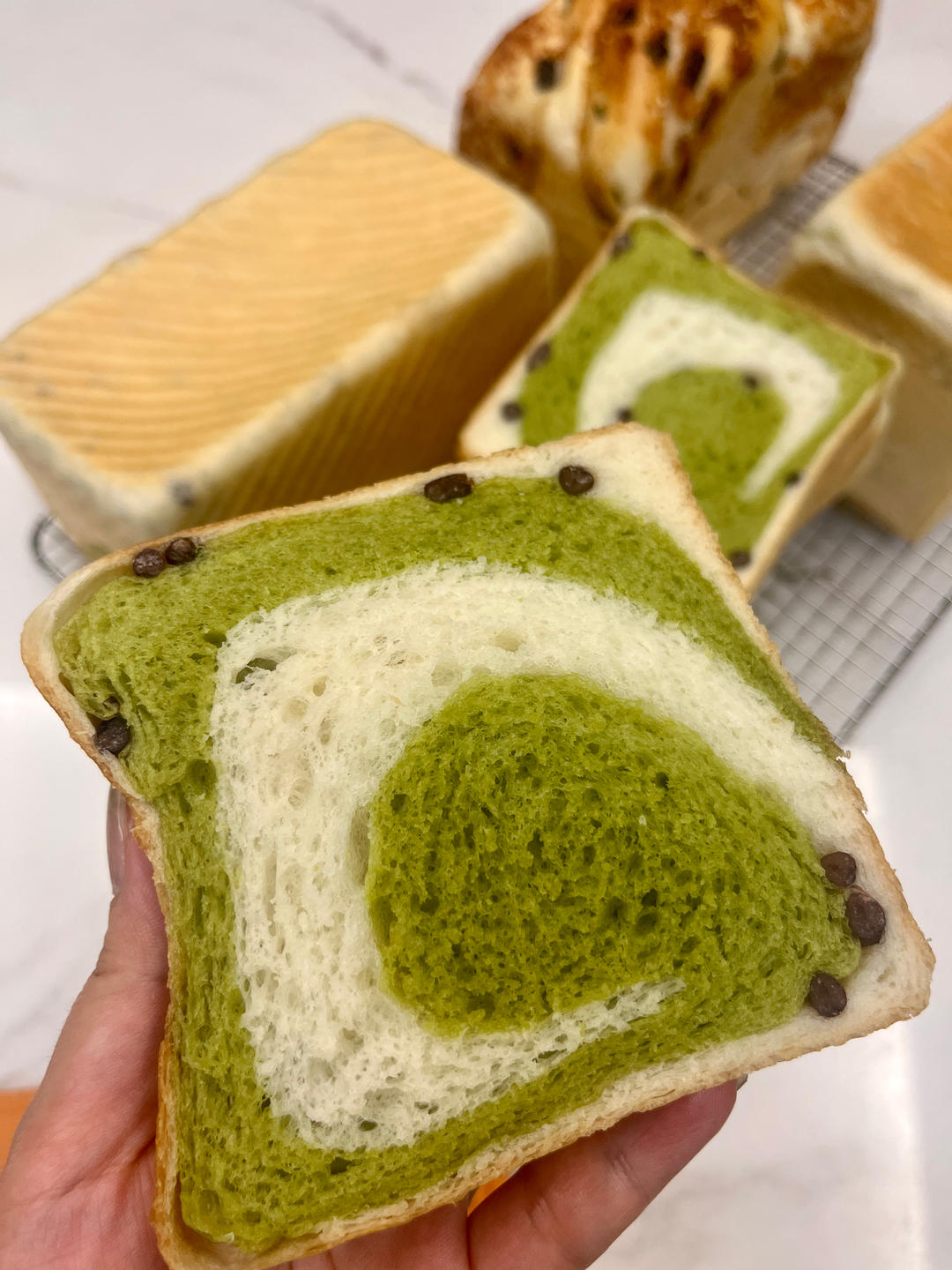 双色吐司 抹茶蜜豆老面吐司🍞